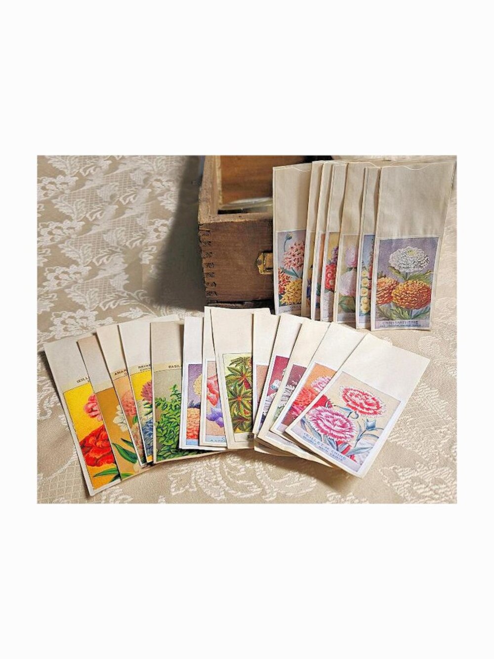 Vintage Set of 21 French Flower Empty Seed Packets Original NOS New Old Stock